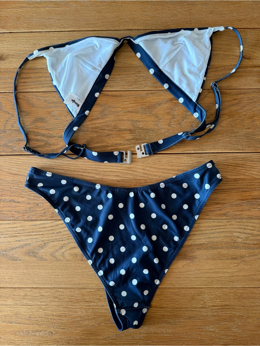 Rouje Navy and White Polka Dot Triangle Bikini - Picture 8 of 8